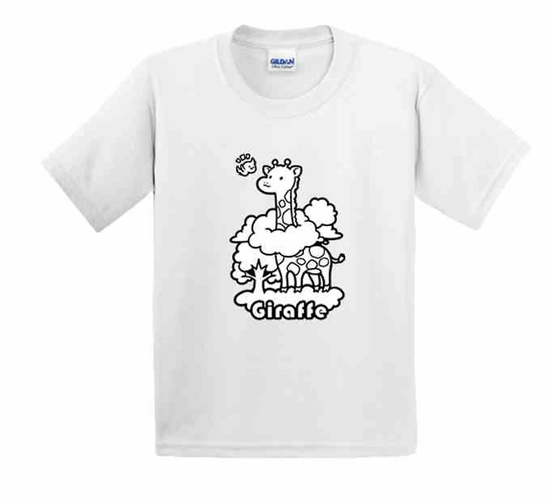 ペインテッドTシャツ|キリン|米国の綿のTシャツ|キッズ|嵌ファミリー|ギフト|塗装|ホワイト - その他 - コットン・麻 