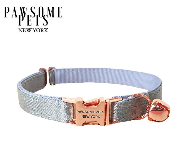 HANDMADE DOG AND CAT COLALR - SILVER BLUE GREY - Collars & Leashes - Nylon 