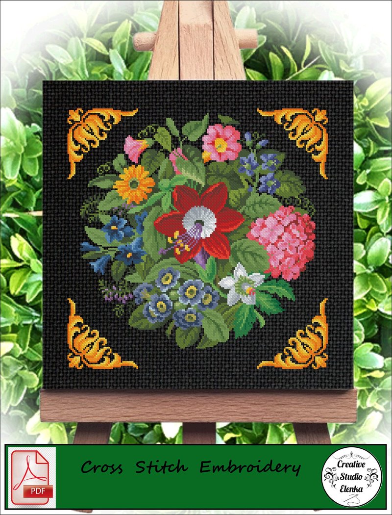 Vintage Cross Stitch Scheme Flowers 9 - PDF Embroidery Scheme - เย็บปัก/ถักทอ/ใยขนแกะ - วัสดุอื่นๆ 