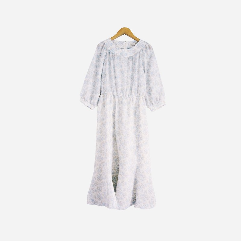 Dislocation vintage / flower print fishtail dress no.867 vintage - One Piece Dresses - Cotton & Hemp White
