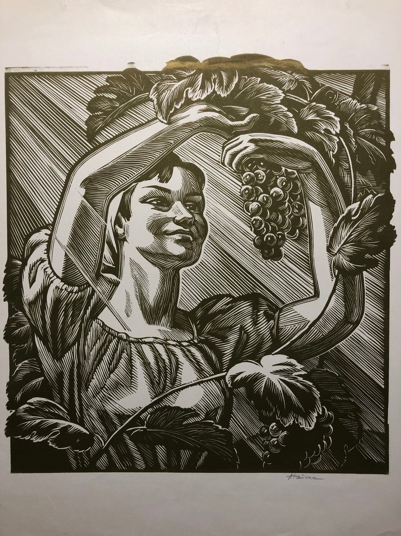 Linocut Woman picks grapes Socialist Realism Wall Art Home Decor - 壁貼/牆壁裝飾 - 紙 
