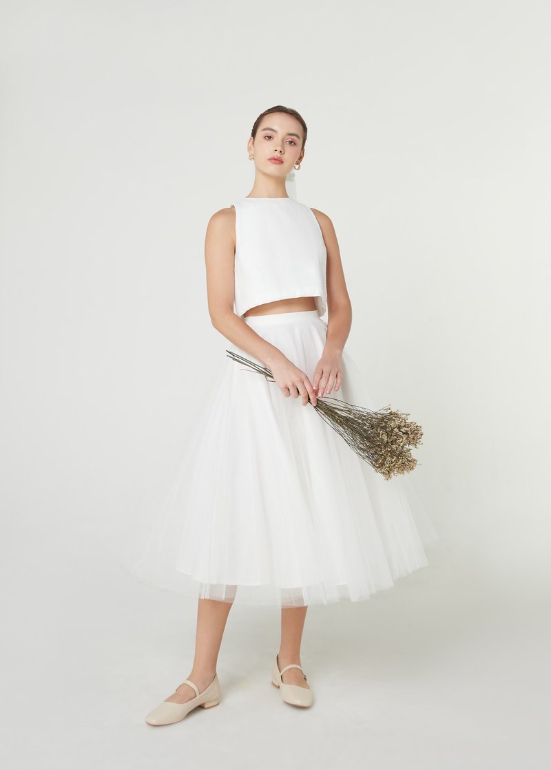 LE BLANC 薄紗裙 - 亞麻夏季婚紗 - 連身裙 - 亞麻 白色