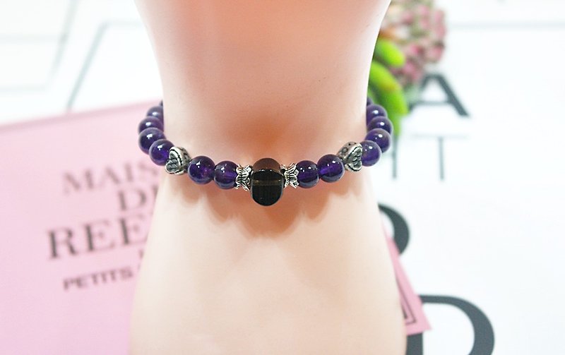 Natural Stone X Silver Elastic Bracelet <Midsummer Night> -Limited*1- - Bracelets - Gemstone Purple