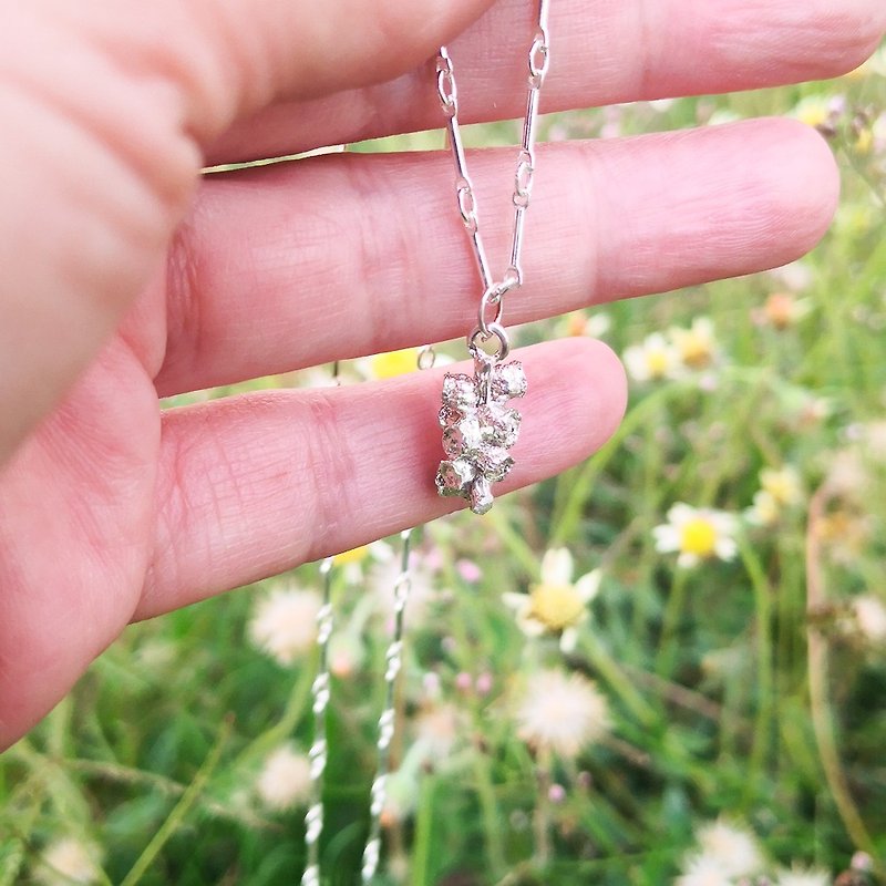 Forest style spike flower sterling silver pendant - Necklaces - Sterling Silver Silver