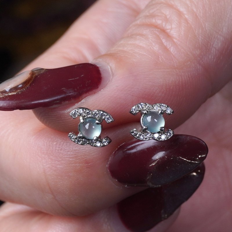 Luminous glass jade egg-shaped earrings 925 sterling silver | Natural Burmese A-grade jade | Gift - Earrings & Clip-ons - Jade Transparent