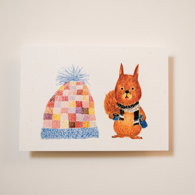 Squirrel and Cat's Knitting Hat Postcard - การ์ด/โปสการ์ด - กระดาษ หลากหลายสี