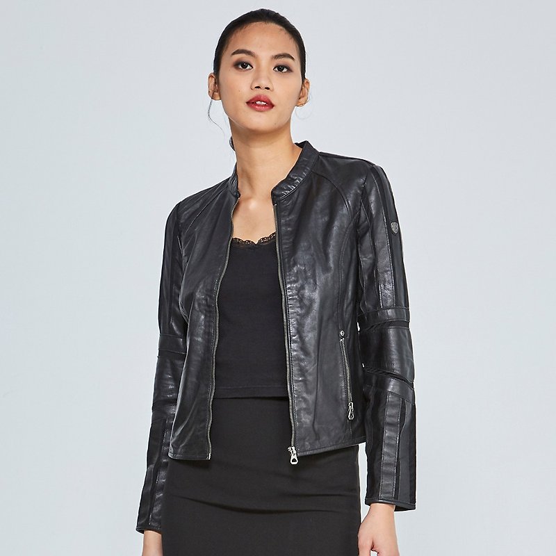 [Germany GIPSY] GGTonya hollow stitching leather jacket-black - เสื้อแจ็คเก็ต - หนังแท้ สีดำ