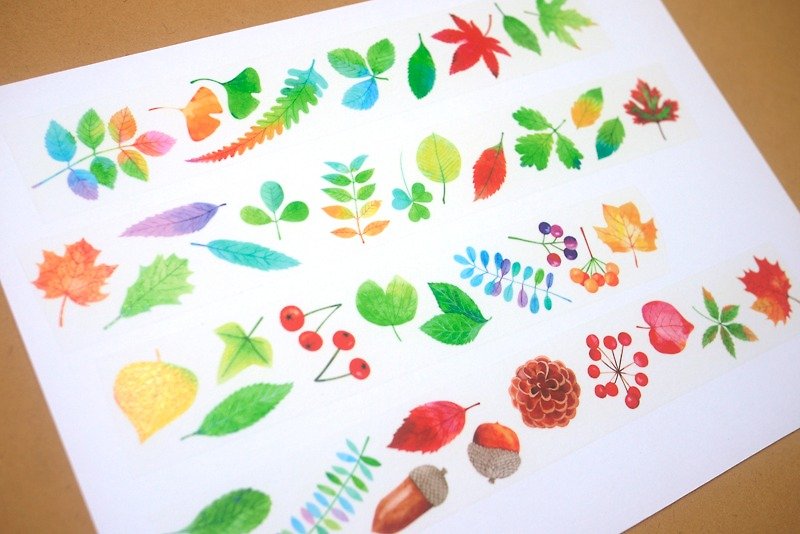 Material series-watercolor leaf fruit paper tape (partial light effect)-3.5cmx10M (90cm cycle diagram) comes with release paper plate - Washi Tape - Paper Multicolor