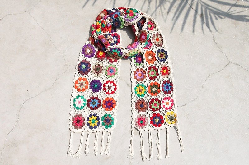 Flower crocheted scarf / crocheted scarf / hand-knitted scarf / flower woven stitching cotton scarf-forest - ผ้าพันคอ - ผ้าฝ้าย/ผ้าลินิน หลากหลายสี
