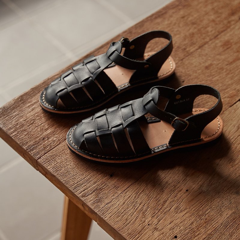 Copse / Teak Sandal - Black - รองเท้ารัดส้น - หนังแท้ สีดำ