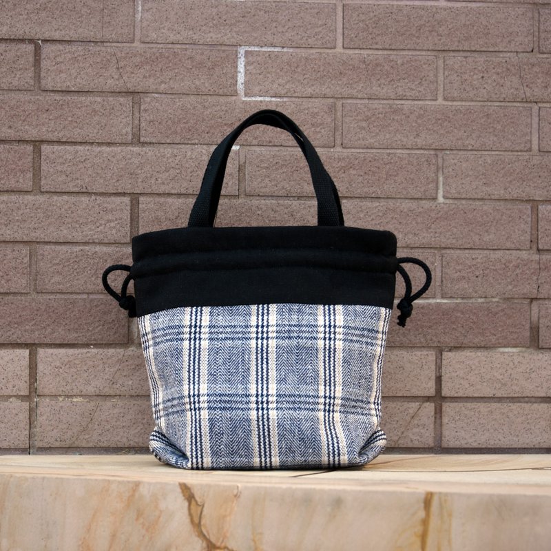 3-in-1 Shoulder/Crossback/Portable Bucket Bag ~ Gray Plaid (A90) RS - กระเป๋าแมสเซนเจอร์ - ผ้าฝ้าย/ผ้าลินิน หลากหลายสี