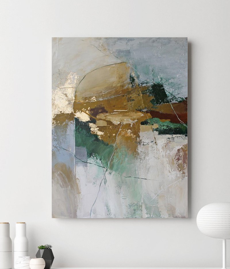 Green Abstract Painting | Green Gray Painting | Green Abstract Painting |Cliff 2 - 壁貼/牆壁裝飾 - 棉．麻 咖啡色