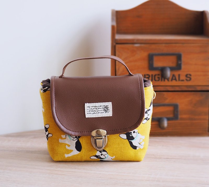 (small camera bag) single small single eye cotton camera bag (Mustard Yellow French Bulldog) B22 - กระเป๋ากล้อง - ผ้าฝ้าย/ผ้าลินิน สีเหลือง