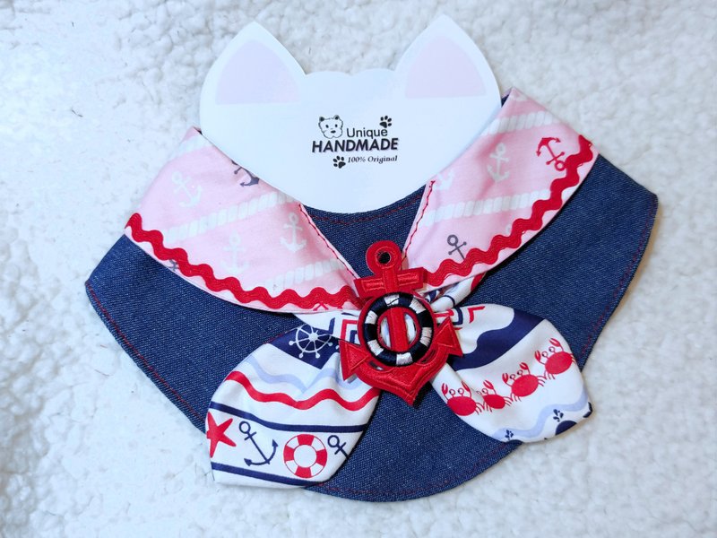 Sailor 拼色 海軍 水手 造型頸飾 頸項 collar - 寵物衣服 - 棉．麻 藍色