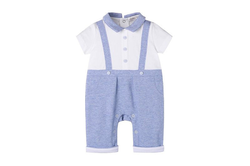 初生婴兒 短袖包屁衣 夏日新款 - 嬰兒連身衣/包被/包巾 - 棉．麻 藍色