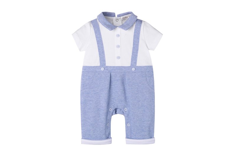 Newborn baby short-sleeved onesies for summer - ชุดทั้งตัว - ผ้าฝ้าย/ผ้าลินิน สีน้ำเงิน