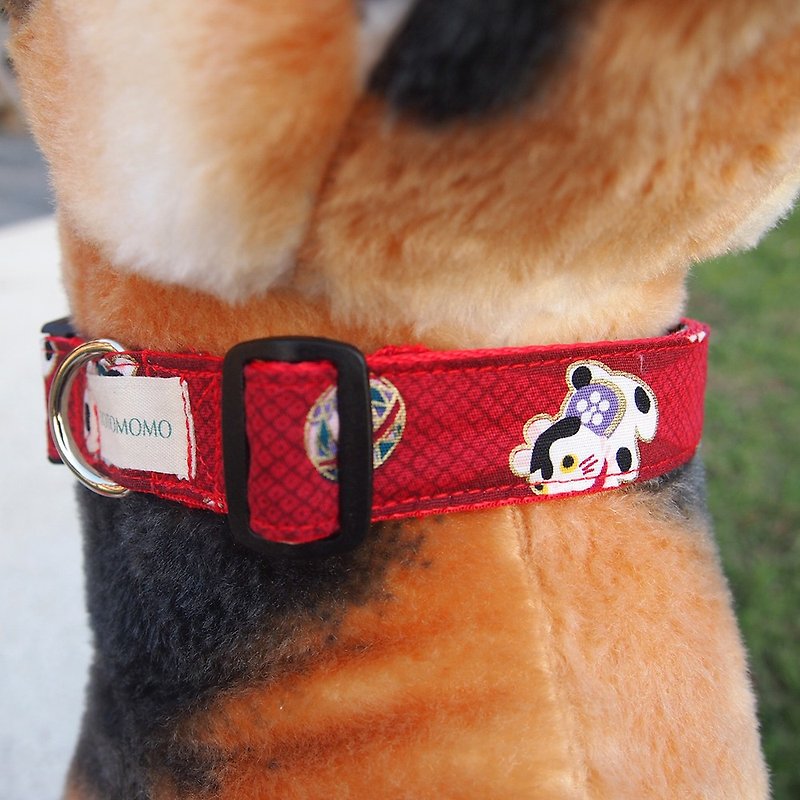 日式福犬款 犬用項圈 - 項圈/牽繩 - 棉．麻 紅色