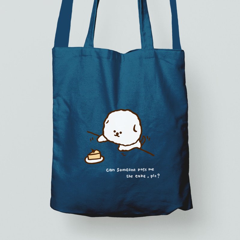 Eco-friendly 3ways zipper canvas bag-A Mian dog wants to eat cake (denim blue) - Messenger Bags & Sling Bags - Cotton & Hemp Blue