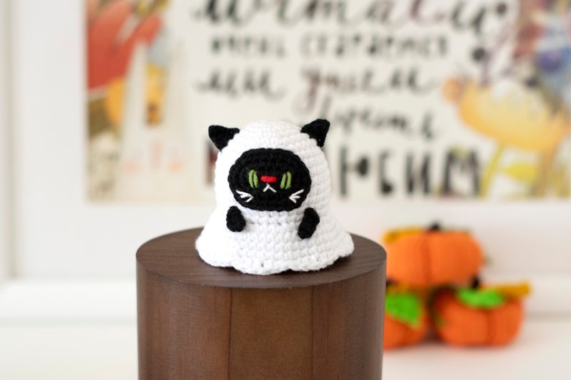 Cat  ghost, Halloween sign, Halloween party, table decor, miniature monster toy - ตุ๊กตา - ผ้าฝ้าย/ผ้าลินิน ขาว