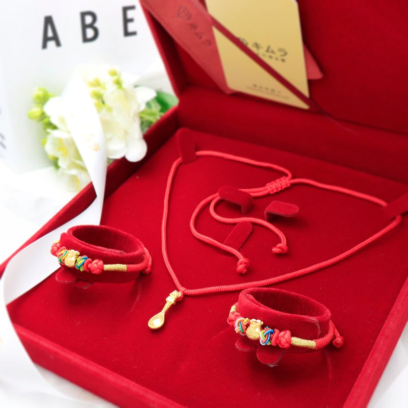 Year of the Dragon gold jewelry set (gold spoon*1, lucky bag bracelet*2) - ของขวัญวันครบรอบ - ทอง 24 เค หลากหลายสี