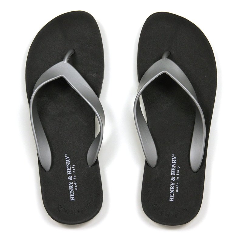 HENRY&HENRY Sliver/Black Flipper Slipper - รองเท้าแตะ - ยาง สีดำ