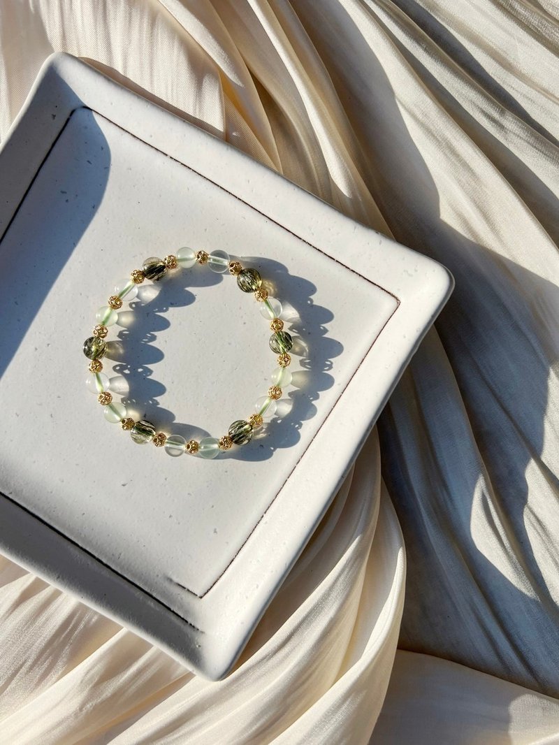 Green jade white Stone prehnite crystal bracelet customized - สร้อยข้อมือ - คริสตัล 