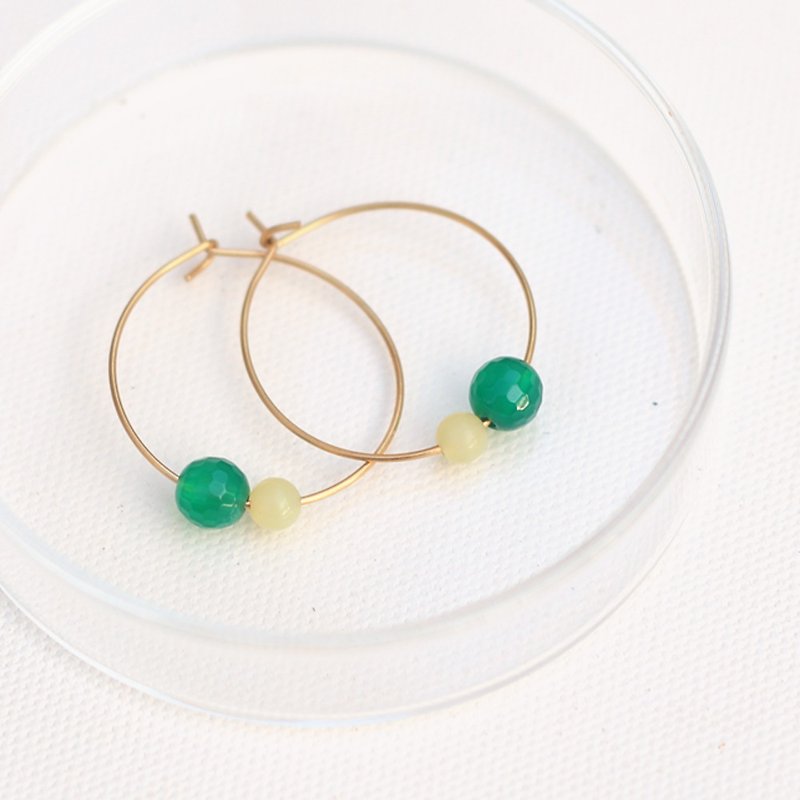 Natural Stone Brass Circle Candy Series - Lemon - Earrings & Clip-ons - Jade Green