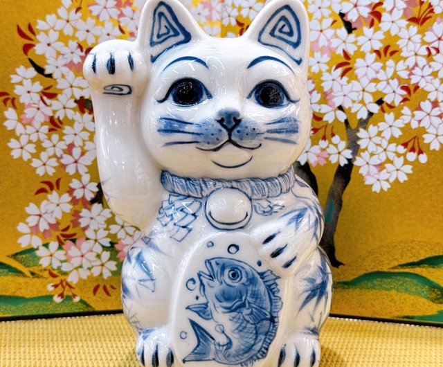 清水焼招き猫 | 染助 - 鯛 - ショップ ourlittlezoneluckycat 置物