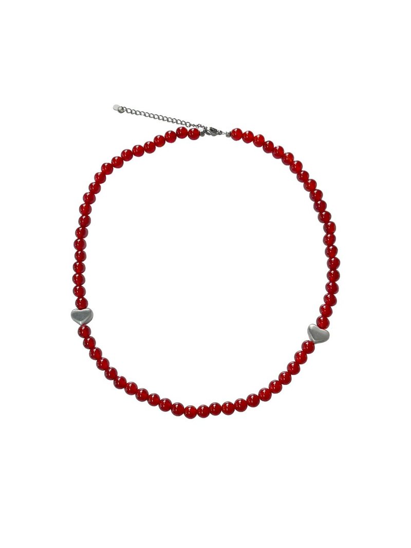 HEART GEMSTONE NECKLACE (RED) - 項鍊 - 其他材質 紅色