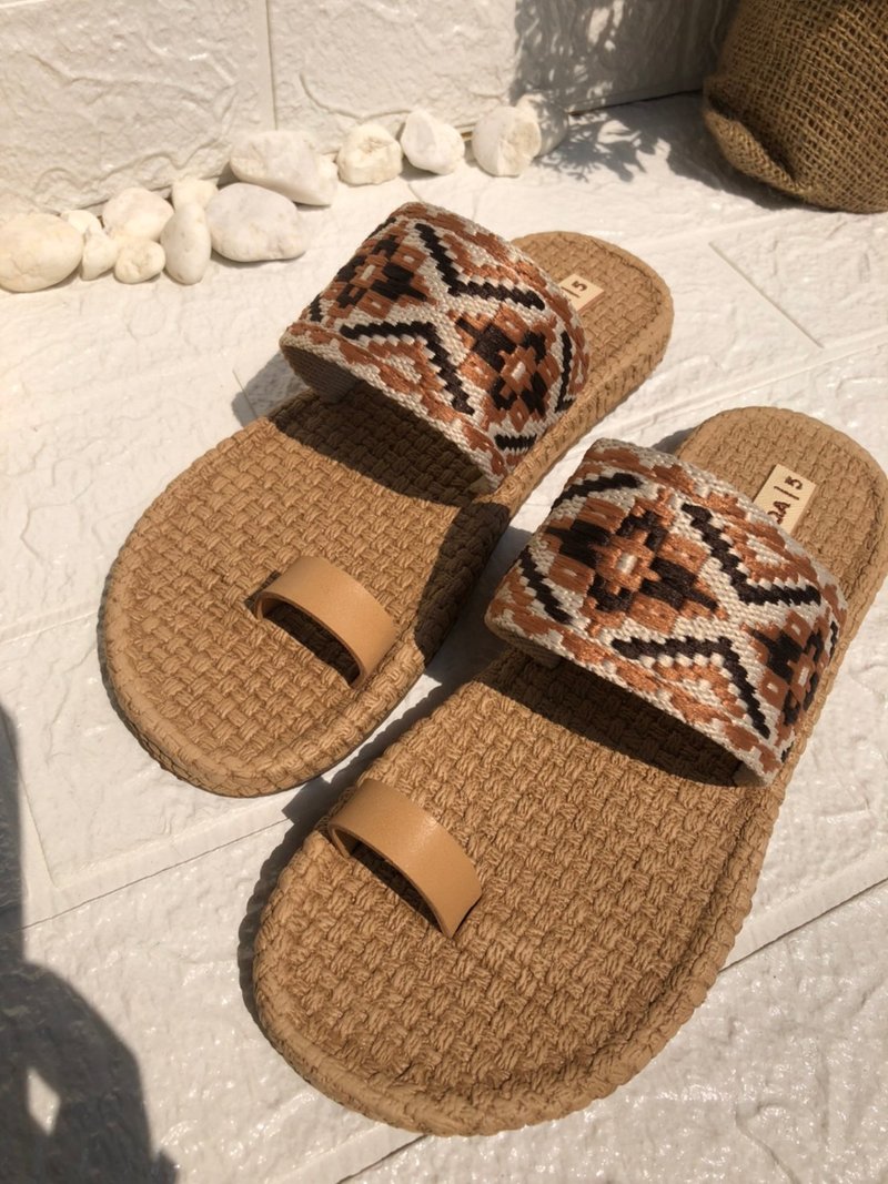 Sandals - 拖鞋 - 棉．麻 咖啡色