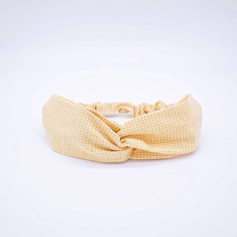The warmest color yellow plaid handmade hair band limited hair band cross hair band - Headbands - Cotton & Hemp Yellow