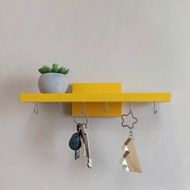 Handmade Shelf key rack from Natural Pine Wood – 30 centimeters 6 Hooks - 其他家具 - 木頭 