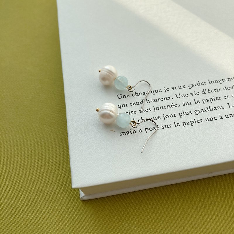 [Pink Blue Pearl Bubble] Natural Stone Pearl Earrings - ต่างหู - หยก ขาว