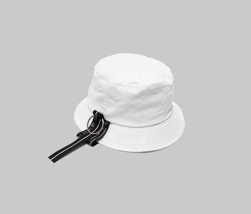 KAKY CAP 04-飄帶鐵環漁夫帽 - 帽子 - 棉．麻 白色