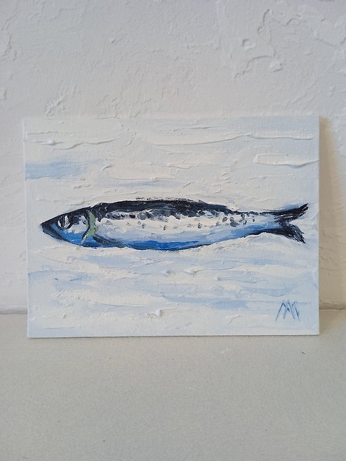 AboutART Fish Painting Original Painting Sardines Artwork Fish Artwork 15*20cm