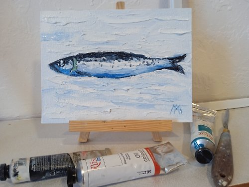 魚の絵オリジナル絵画イワシアートワーク魚アートワーク 15*20 センチ 