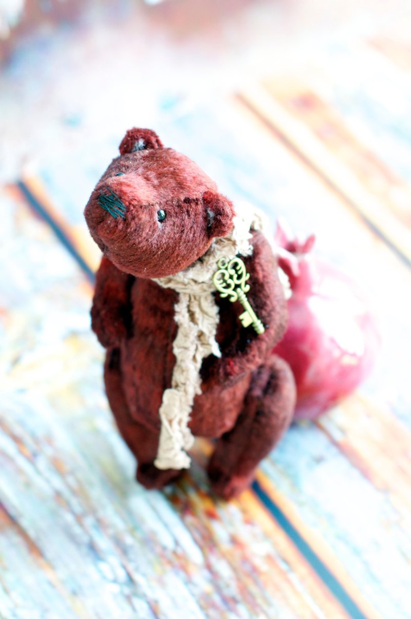 Little Terrible Teddy Bear BOO created with vintage plush - Stuffed Dolls & Figurines - Other Materials Brown