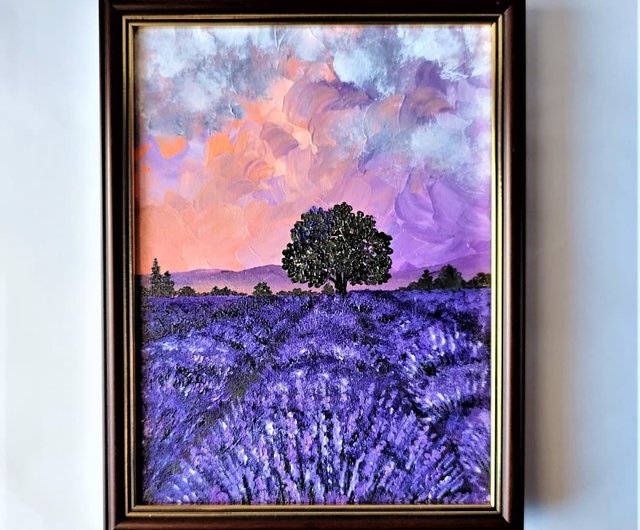 ラベンダー畑の風景画 壁の装飾 花のアートワーク 紫色の花