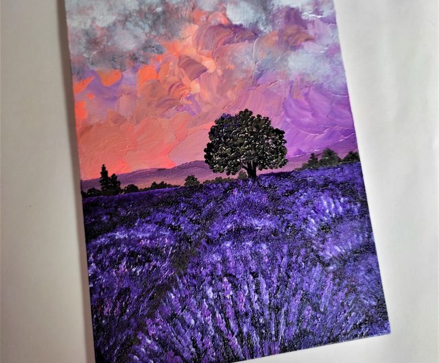 ラベンダー畑の風景画 壁の装飾 花のアートワーク 紫色の花