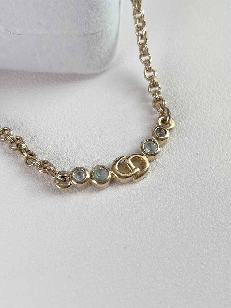 Dior CD金色水鑽石氣質鎖骨頸項鍊鏈 5cm延長鏈 日本中古二手 - 項鍊 - 其他金屬 金色
