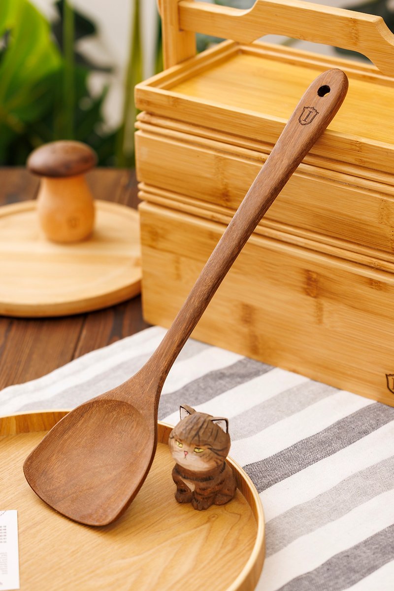 IslandofferIsland製 ウェンジ木製中華鍋とスパチュラ（1個） - おたま・フライ返し - 木製 ゴールド