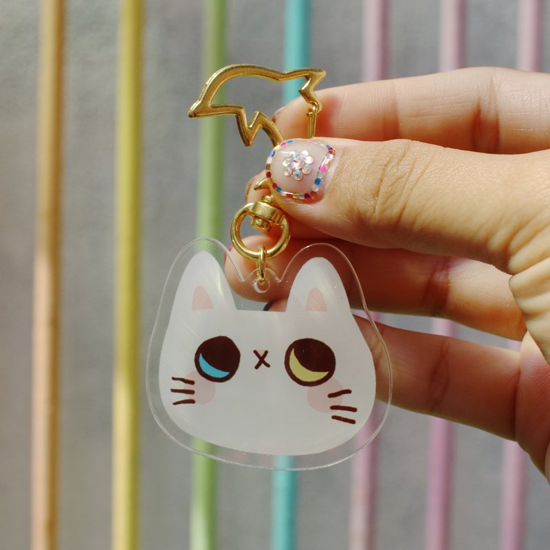 Meatball Acrylic Charm/Double-sided Pattern/Slanted Eye Cat - Charms - Plastic White