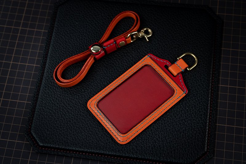 (Ready stock) Orange mixed color straight ID card holder Easy Card identification card ID card holder - ID & Badge Holders - Genuine Leather Orange