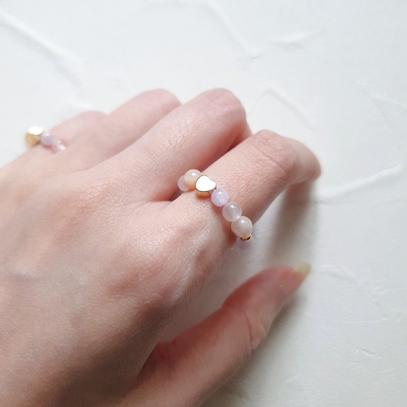 Peach-colored unrequited love natural Stone index finger ring (cherry blossom agate, pink quartz, 3A lavender amethyst) soothing - แหวนทั่วไป - คริสตัล สีส้ม