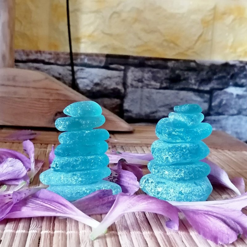 Sea glass stack Glass Sun catcher Sea Glass art.Cairn sculpture.Zen stones art - 其他 - 玻璃 藍色