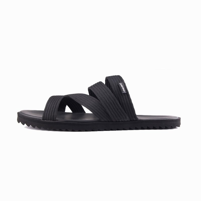 Fast shipping|Simple and ultra-light handmade cotton webbing Roman sandals and slippers neutral waterproof and black ink - Slippers - Other Man-Made Fibers Black