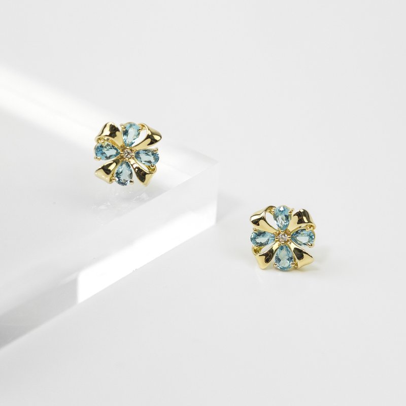 【PurpleMay Jewellery】18K SOLD GOLD RIBBON BOW TOPAZ EARRINGS - E059 - ต่างหู - เครื่องเพชรพลอย หลากหลายสี