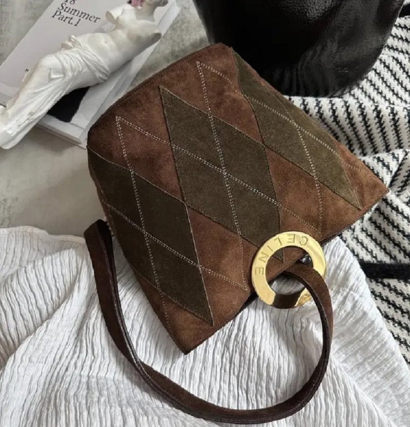 Second-hand bag Celine Celine rare autumn rich olive green and chocolate bucket bag - Handbags & Totes - Genuine Leather Brown