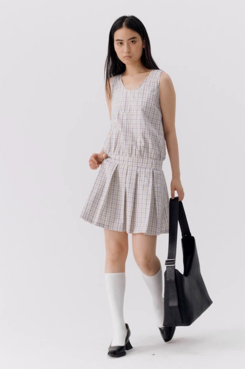 Japanese retro plaid pleated sleeveless dress - Skirts - Other Materials Multicolor