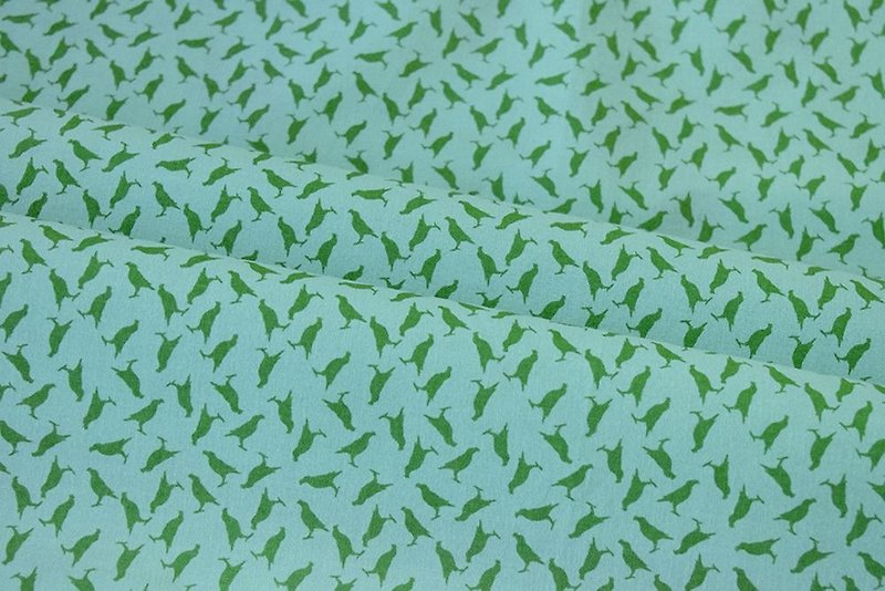 Printed Fabric / Crested Myna No.4 / Mint Green - เย็บปัก/ถักทอ/ใยขนแกะ - ผ้าฝ้าย/ผ้าลินิน สีเขียว